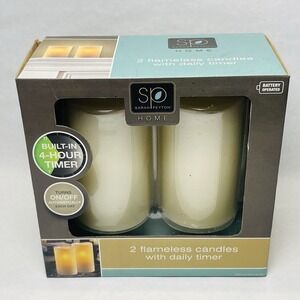 Sarah Peyton 2 Flameless Candles With Daily Timer 5" x 3" New in Box